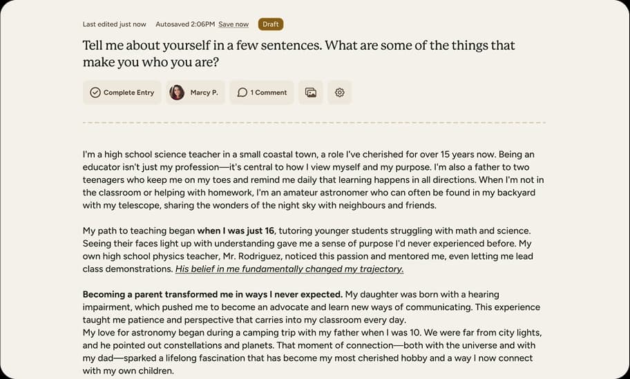 Keepsake editor interface